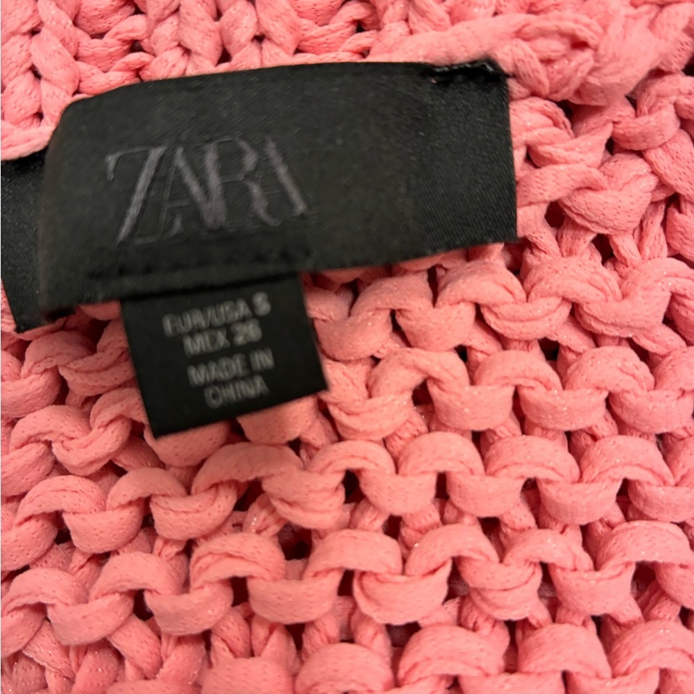 Zara NWOT Candy Pink Cable Knit Sleeveless Vest with Flower Buttons Size Small - Picture 7 of 8